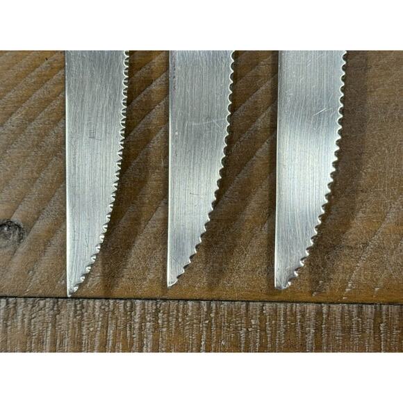 3 ROBERT WELCH Steak Knives - 18/10 SATIN - 9 1/4" - 1 has a bent tip - Picture 6 of 11